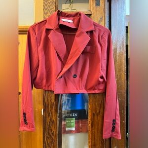NWOT! Xixihehe dark-red crop blazer, S